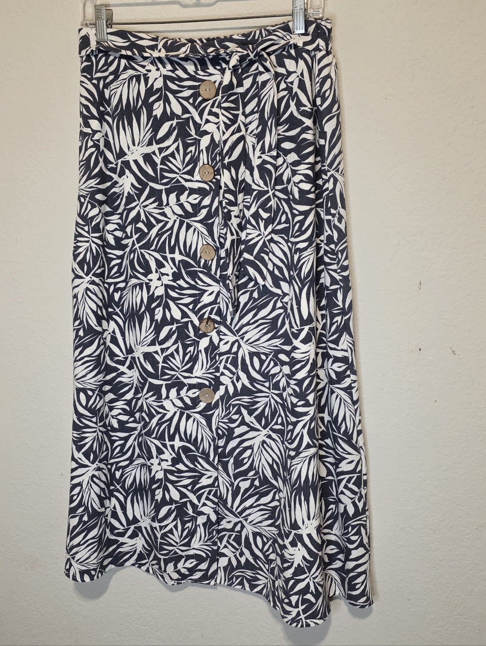 Modern Attraction Linen Blend Maxi Skirt Tropical Button Boho Resort Beach XL